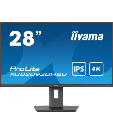 Ecran ordinateur IIYAMA ProLite 28, IPS LED, 3840x2160(4K), 300cd/m², Haut-parleurs, HDMI, DPort, USB-HUB (4x3.0), 3ms