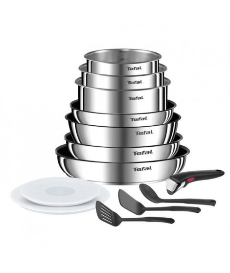 TEFAL INGENIO Batterie de cuisine 13 pcs, Induction, Acier inoxydable, Revetement antiadhésif durable, Emotion On L897DS04