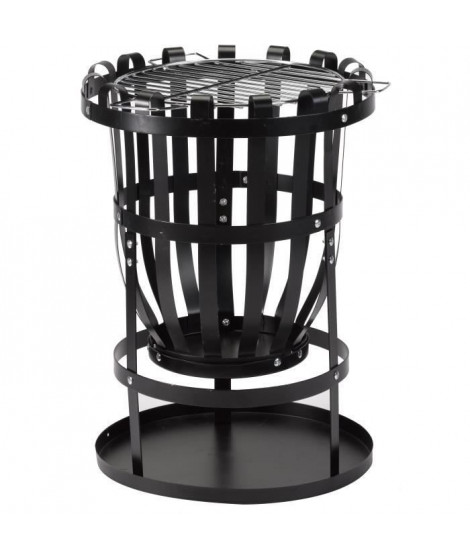 Brasero Forno Firebasket en acier - 3 pieds - Finition noire - Grille chromée - H56 x L45 x P45 cm