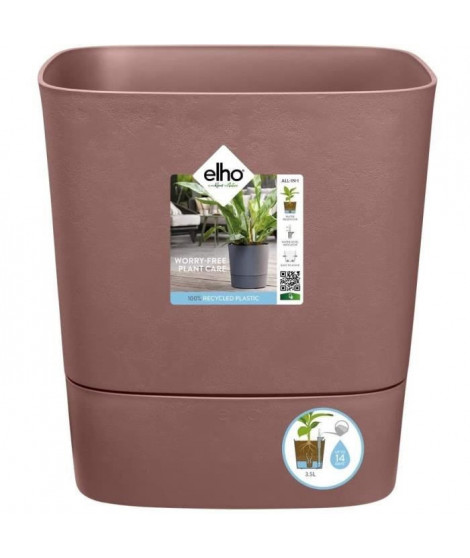 Pot De Fleurs Carré GREENSENSE AQUA CARE - Plastique Réservoir - Avec roulettes - Ø38 - Brun Argile