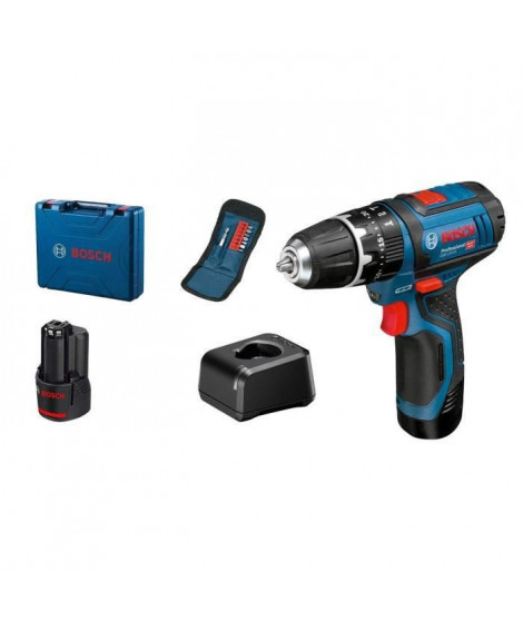 Perceuse-visseuse a percussion Bosch professional GSB 12V-15 + 10accessoires (+2batteries 2,0Ah)