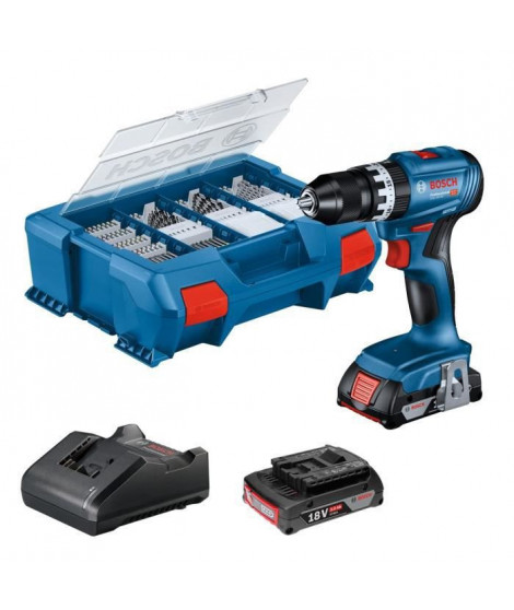 Perceuse a percussion Bosch professional GSB 18V-45 +2 batteries 2.0Ah + chargeur GAL 18V-20, L-Case Pick & Click, 82pcs.