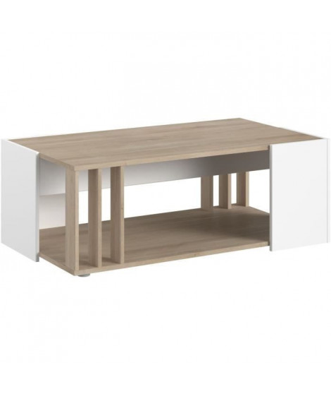 Table basse AUSTRAL - Décor blanc et chene du Japon - L 119 x P 43 x H 68 cm - PARISOT