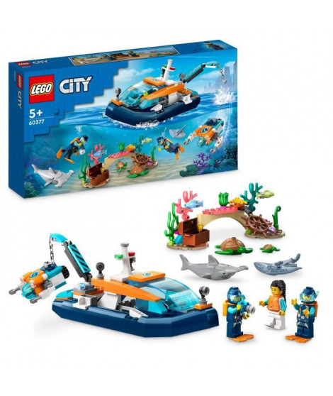 LEGO City 60377 Le Bateau d'Exploration Sous-Marine, Jouet avec Figurines Animaux Marins