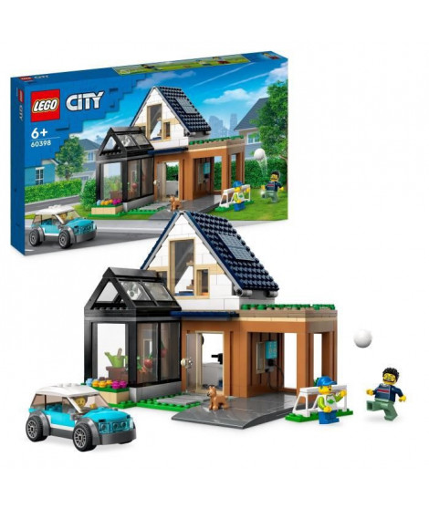 LEGO City 60398 La Maison Familiale et la Voiture Électrique, Jouet de Maison de Poupée