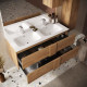 Ensemble Meuble salle de bain suspendu JUNE L120 - Double vasque + 2 Tiroirs - Coloris chene mercure - Style scandinave