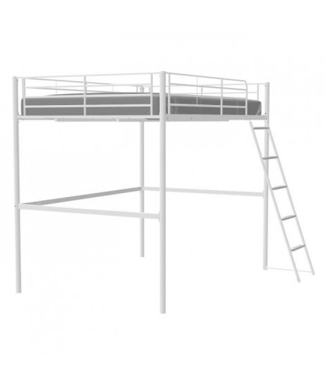 Lit mezzanine ELIOT 140 x 190 cm - Métal - Sommier inclus - Blanc