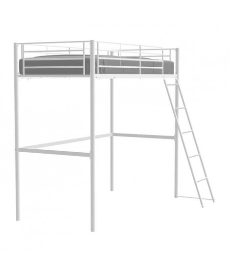 Lit mezzanine ELIOT 90 x 190 cm - Métal - Sommier inclus - Blanc