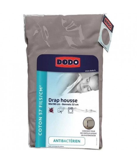Drap housse DODO - 90x190 cm - Coton - Coutil 32 cm - Taupe - Fabriqué en France