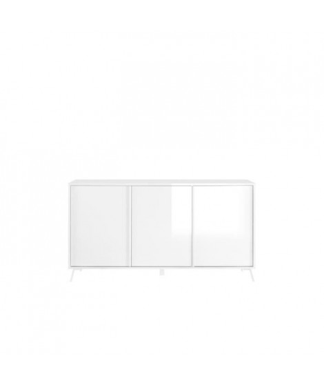 Buffet CITIZEN - Décor Blanc laqué brillant - 3 Portes - L 156 x P 40 x H 84 cm