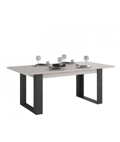 Table a manger rectangulaire CESAR - Décor Noir et Chene gris - 6 personnes - Style industriel - L 200 x P 78 x H 100 cm - PA…
