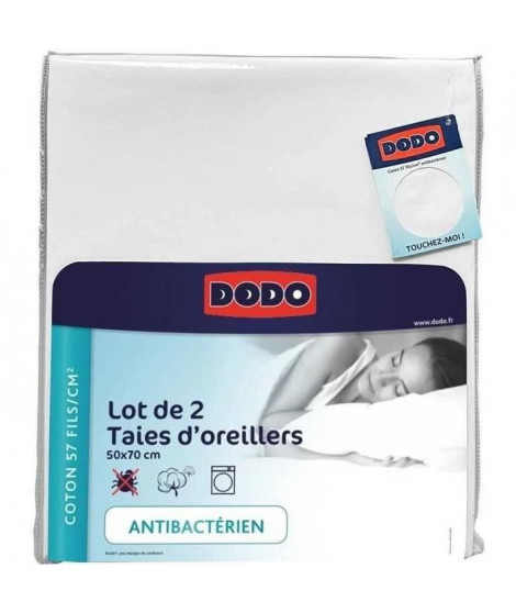 Lot de 2 taies d'oreiller rectangulaires DODO - 50x70 cm - Blanc - Fabriqué en France