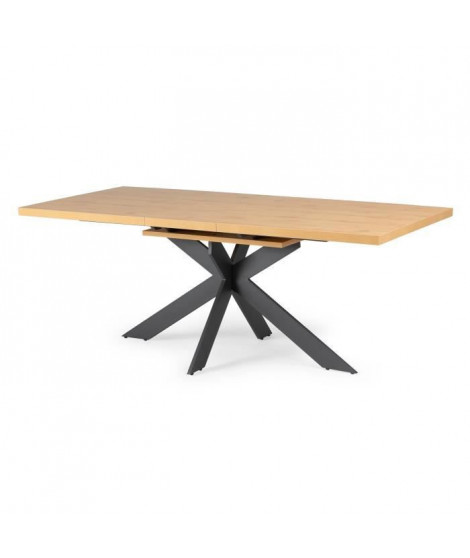 Table a manger extensible - Décor chene et métal noir - RAVEN - L 160/200 x P 90 x H 76 cm