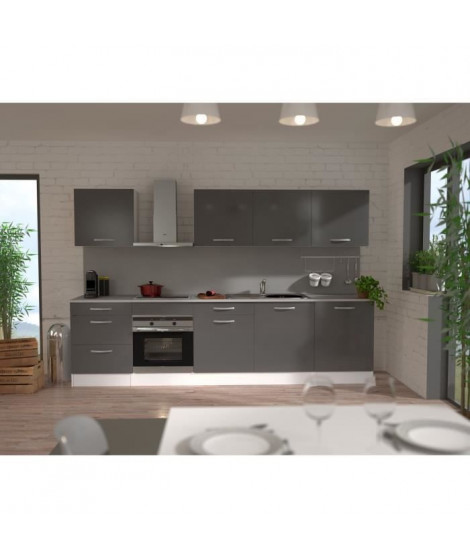 Bloc de cuisine OSLO de 300cm Gris brillant