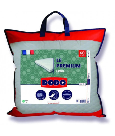 Oreiller Le Premium DODO - 60x60 cm - Mémoire de forme - Taie déhoussable - Fabriqué en France