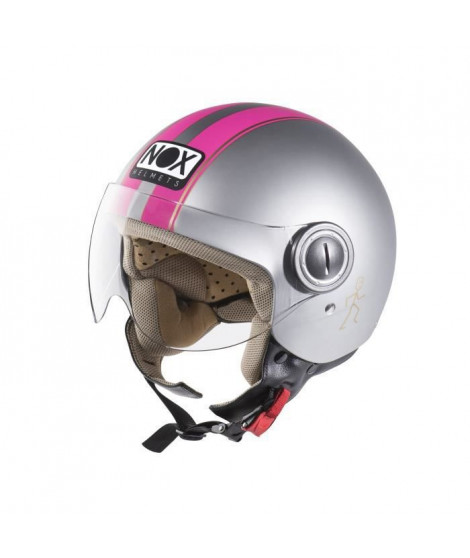 NOX N210 Casque Jet Gris Mat et Rose Fluo