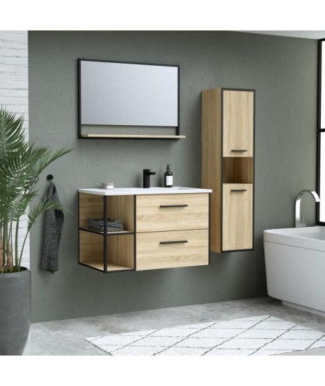 Ensemble INDUS, set de salle de bain 80, vanity+vasque+miroir & colonne