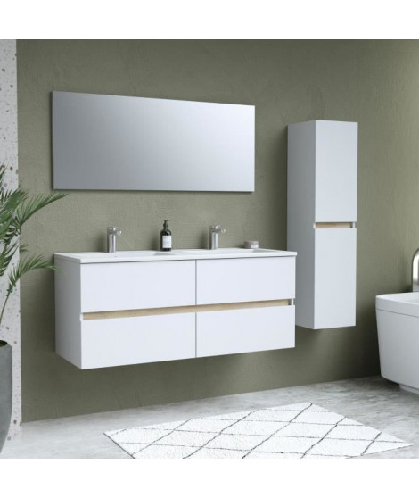 Ensemble Totem Blanc  set de salle de bain 120, vanity+vasque+miroir & Colonne