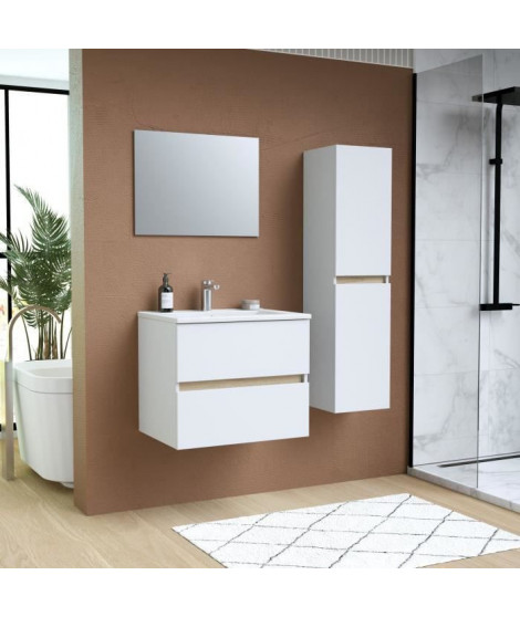 Ensemble Totem Blanc  set de salle de bain 60, vanity+vasque+miroir & Colonne