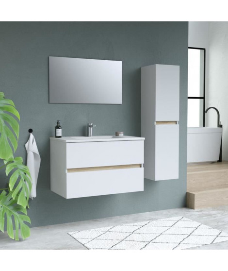 Ensemble Totem Blanc  set de salle de bain 80, vanity+vasque+miroir & Colonne