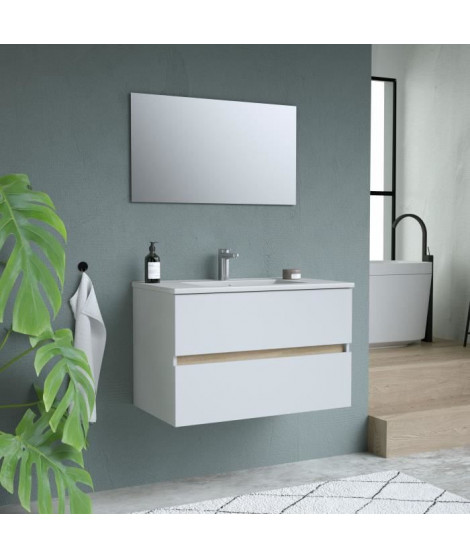 TOTEM  Blanc, set de salle de bain 80, vanity+vasque+miroir