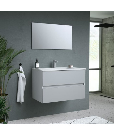 TOTEM  Gris, set de salle de bain 80, vanity+vasque+miroir