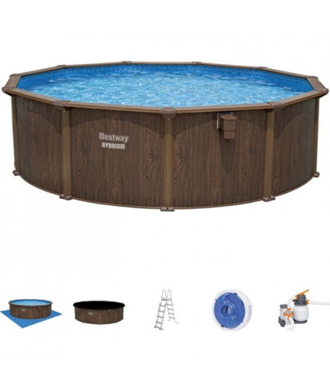 BESTWAY Piscine hors sol Piscine hors sol Hydrium effet bois diametre 490 x 130 cm, filtre a sable