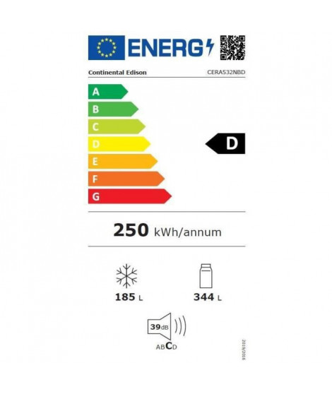 Réfrigérateur américain Continental Edison - CERA532NFBD - 4 portes - 532L - L90 cm xH177 cm - Noir