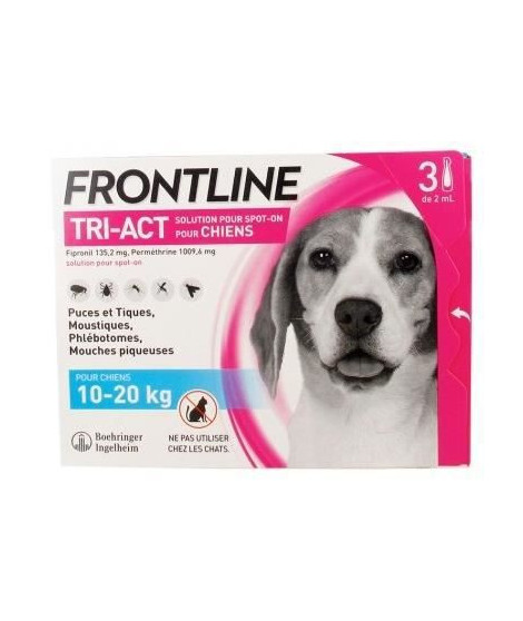 Lot de 3 pipettes Frontline Tri-Act pour chien de 10 a 20kg