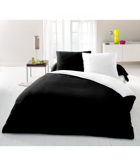 Parure housse de couette 2 personnes - 220x240 cm - 100% Coton - Bicolore Noir et blanc