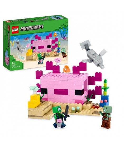 LEGO Minecraft 21247 La Maison Axolotl, Jouets pour Enfants avec Zombie, Dauphin et Poisson