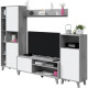 Ensemble meuble TV modulable Zoe : Meuble TV + 2 Vitrines - Ouverture PUSH - Décor Blanc et ciment - L260 x P33 x H184 cm