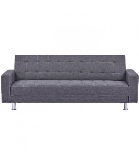 Canapé Droit convertible 3 places IVANA - Tissu Gris foncé - Style contemporain - L 208 x P 86 x H 80 cm