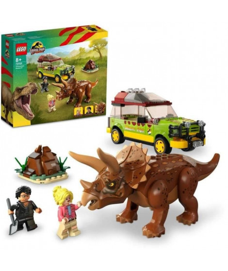 LEGO Jurassic Park 76959 La Recherche du Tricératops, Jouet de Voiture avec Figurine Dinosaure