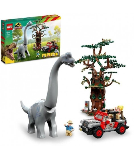 LEGO Jurassic Park 76960 La Découverte du Brachiosaure, Jouet avec Figurine de Dinosaure et Voiture