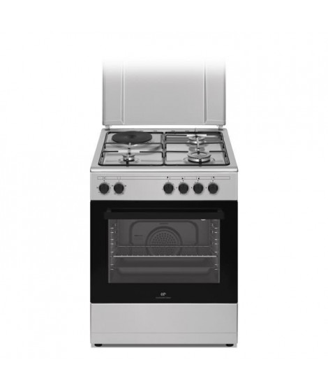 Cuisiniere mixte CONTINENTAL EDISON CECM60FCS - 3 feux gaz + 1 électrique - L59,8 x P61 xH83 cm - Silver