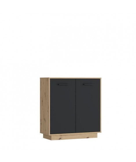 Petit buffet - Meuble de rangement PILVI - Style contemporain - Particules mélaminé - Décor Chene et Noir - 2 portes - 82,9 cm