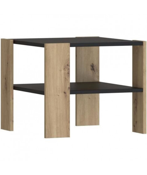 Table basse PILVI 2 Plateaux - Style contemporain - Particules mélaminé - Décor Chene et noir - L 55 x P 55 x H 45 cm