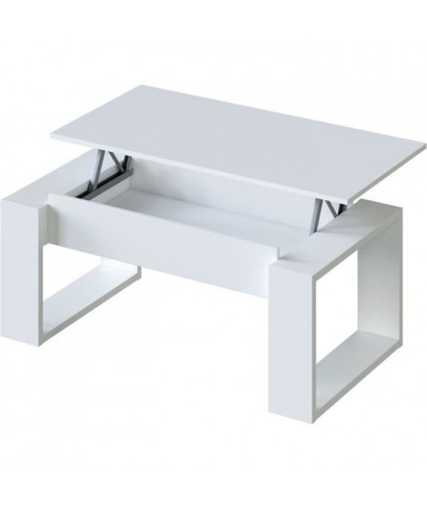 Table basse relevable - Mélaminé blanc  - L 105 x P 55 x H 45 cm NOVA