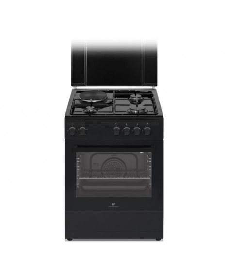 Cuisiniere mixte CONTINENTAL EDISON CECM60FCB - 3 feux gaz + 1 électrique - L59,8 x P61 xH83 cm - Noir