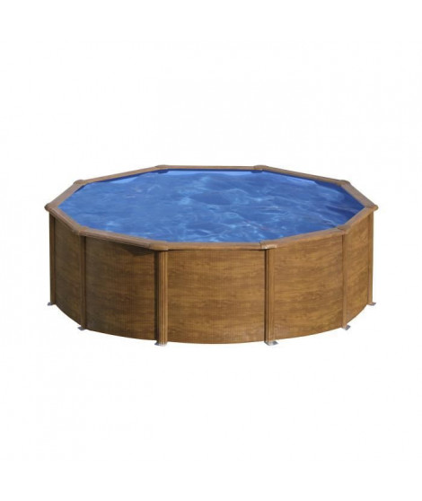 GRE - Kit Piscine hors sol acier ronde imitation bois - Pacific - Ø480 x 122 cm (Livrée avec une échelle et un filtre a sable)