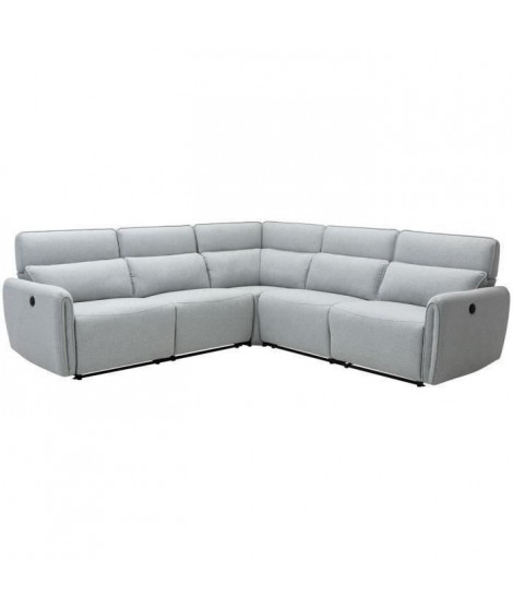 Canapé d'angle dont 2 places relax électriques - Tissu gris clair - L 269 x P 269 x H 99 cm - LANDON