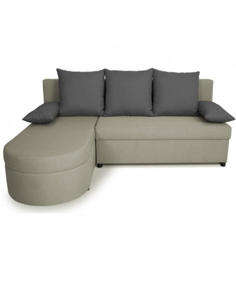 Canapé d'angle convertible réversible 3 places JEN - Tissu Gris - Style contemporain - L196 x H88 x P159 cm