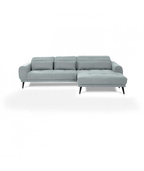 Canapé d'angle droit fixe - Tissu - Tetieres réglables - 2 cales-rein - 290x178x80cm - Gris - MONUMENT