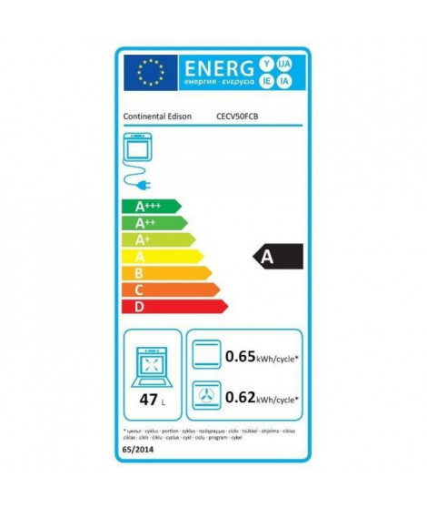 Cuisiniere vitrocéramique CONTINENTAL EDISON CECV50FCB - 4 feux -  L49,8 x H86 xP67 cm - Noir