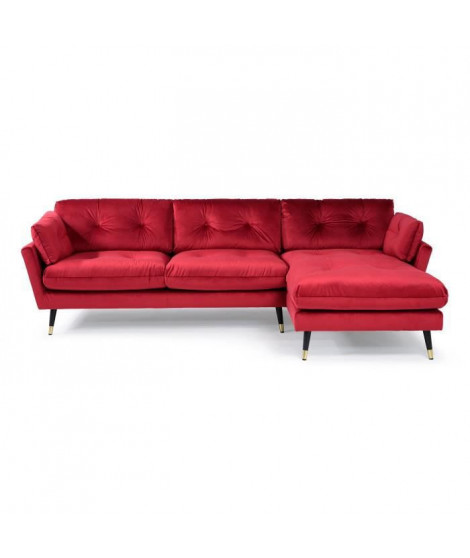 Canapé d'angle droit fixe 4 places - Velours rouge - L 269 x P 155 x H 84 cm - CALHERN