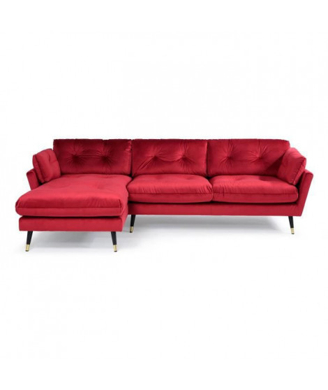Canapé d'angle gauche fixe 4 places - Velours rouge - L 269 x P 155 x H 84 cm - CALHERN