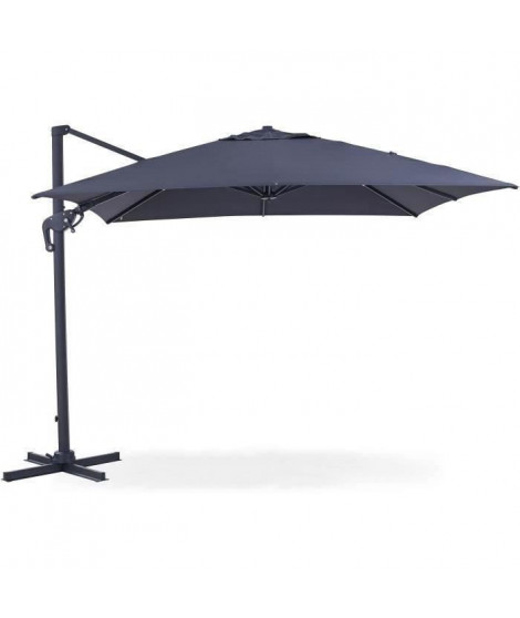 Parasol déporté carré 3x3m- Rotatif a 360° & Inclinable - Mât aluminium - Toile déperlante en Polyester 250g/m2 - Gris