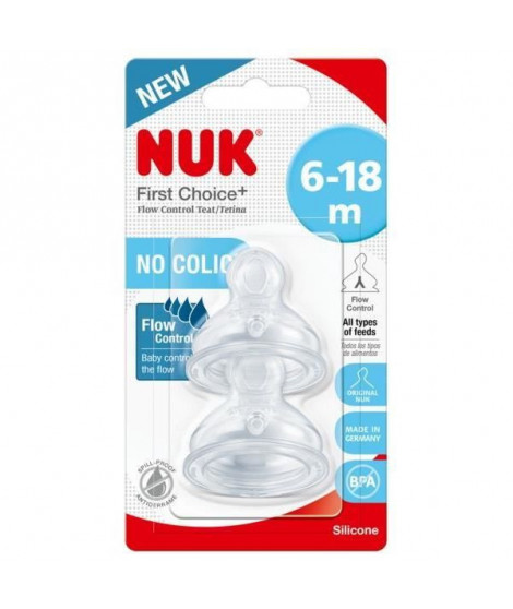 NUK Lot 2 tétines FC+ - En silicone - Débit lent - 6-18 mois