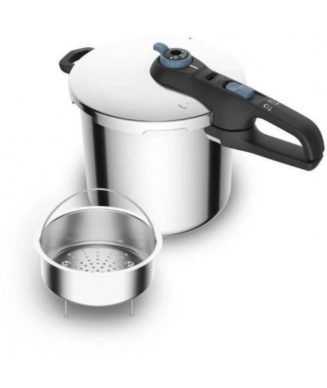 TEFAL Cocotte-minute 8 L, Induction, Inox, 2 programmes, Cuisine vapeur, Fabriqué en France, Secure Trendy P2584400